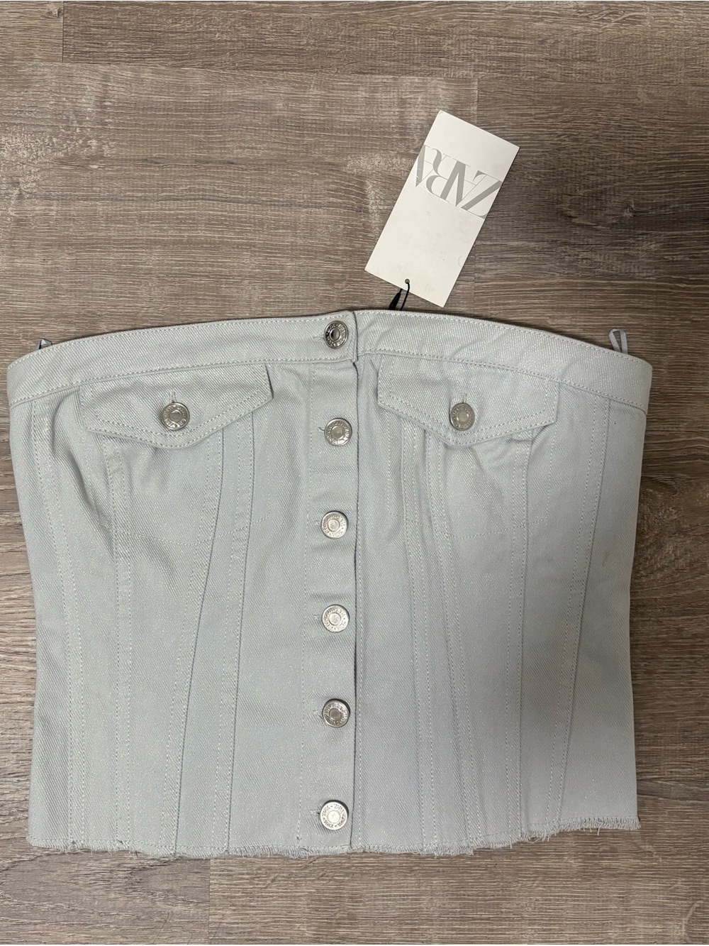 Zara Denim Metallic Silver Sparkly Tube Top Size Médium NWT